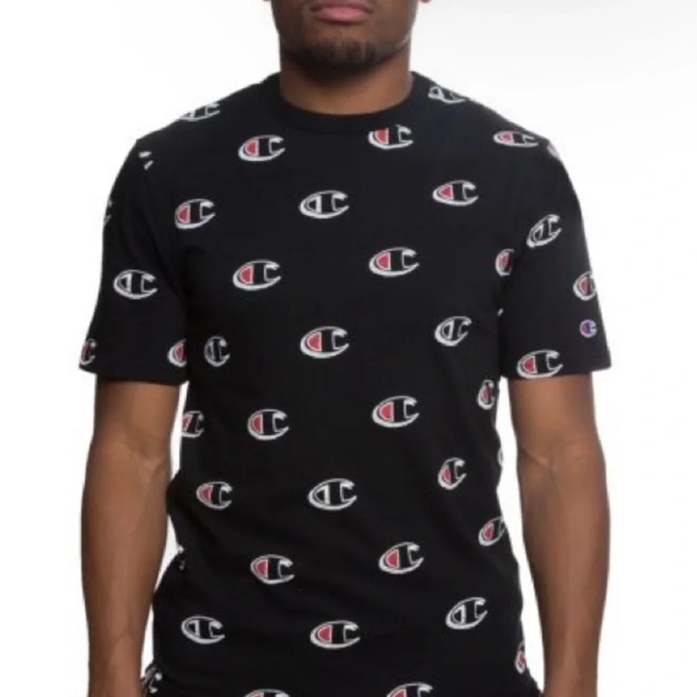 Champion all over black tee shirt size medium